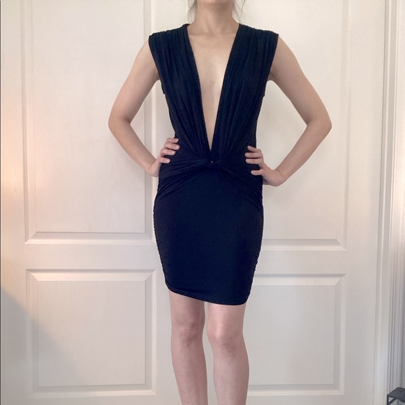 AKIRA Dresses & Skirts - Akira Red Label Black Jersey Low Cut Dress Size M